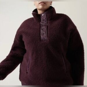 Athleta Cozy Sherpa Snap Sweatshirt Size Medium Spiced Cabernet